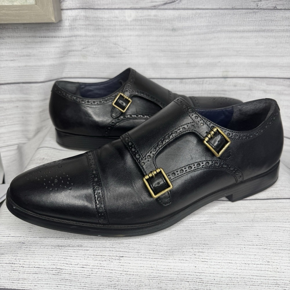 Cole Haan Men's 12M Jefferson Grand OS Black Leather Monk Strap Shoes C26166